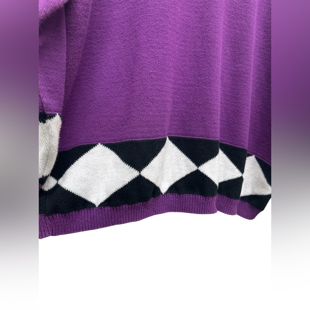 Vintage Sostanza Purple V-Neck Sweater with Geometric Pattern 80’s 90’s Retro - Picture 3 of 7